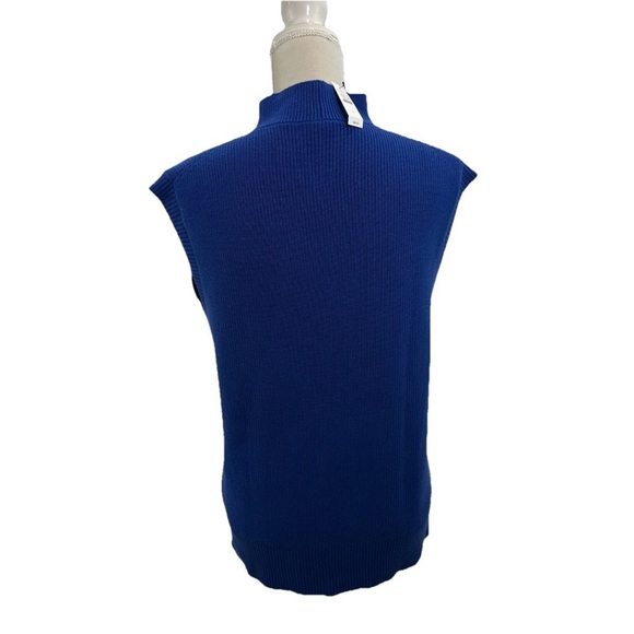 NWT Talbots Vest Sweater Women’s Large Shacker Stitch Funnel Neck Shell Blue - Picture 4 of 8